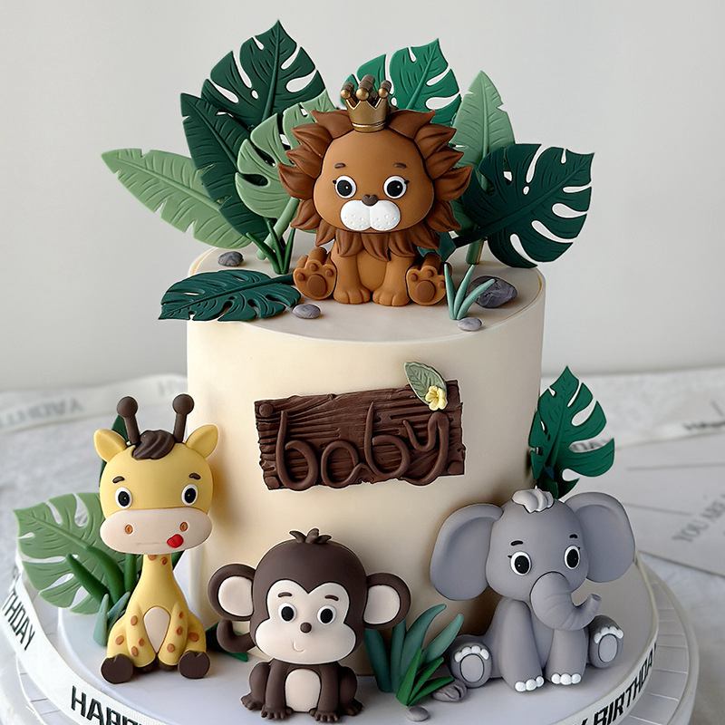 Resin Art Baby - Jungle Safari สัตว์ตุ๊กตาตกแต่งเค้กสิงโตช้างเงินยีราฟเค้กวันเกิด Topper Baby Shower
