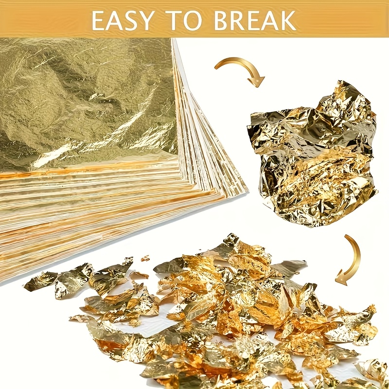 Resin Art Wedding Gift - ชุดกระดาษฟอยล์สีทองเทียม 100 ชิ้น สำหรับงานประดิษฐ์เรซิน ตกแต่งเล็บ และงานตกแต่งสมุดภาพ