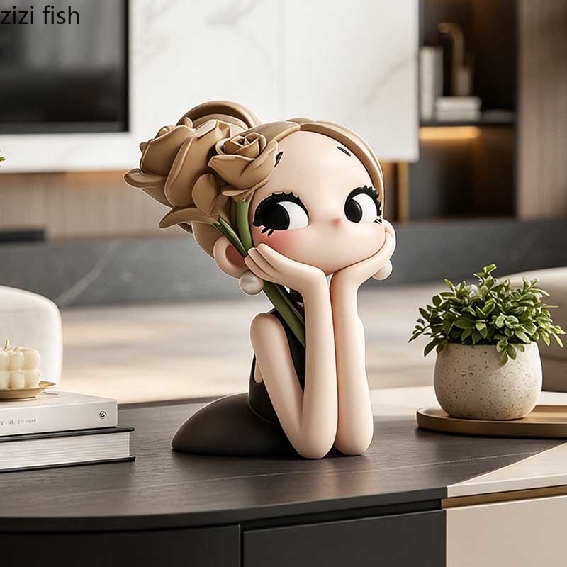Resin Art Rose - รูปปั้นสาวน้อยกุหลาบน่ารัก งานประติมากรรมเรซิ่น ตุ๊กตาตั้งโชว์ ของตกแต่งสไตล์มินิมอลสมัยใหม่ งานศิลปะตั้งโต๊ะ ของขวัญวันเกิด